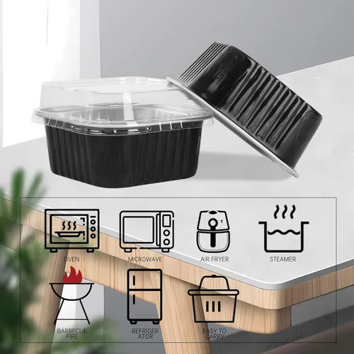 Miniatura 3 de 50 Pcs Mini Square Baking Cups with Lids,5oz Aluminum Foil Mini Cake Pans with Lids,Disposable Ramekins Cake Pans,150ml Dessert Cups Cupcake Pans