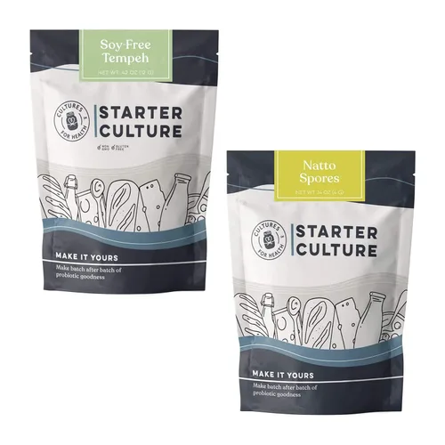 Cultures for Health Paquete de proteínas veganas | 8 paquetes totales de esporas iniciadoras para tempeh sin soja (x4) y Natto (x4) | Sustitutos de