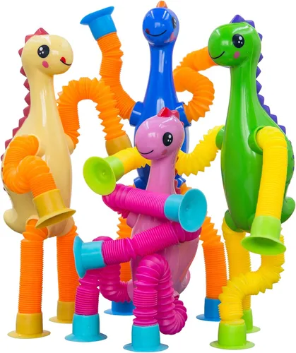 Miniatura 8 de DoDoMagxanadu Tubos Pop Tubes Fidget Toys para niños, paquete de 4 juguetes telescópicos con ventosa para edades de 3, 4, 5, 6, 7, juguetes