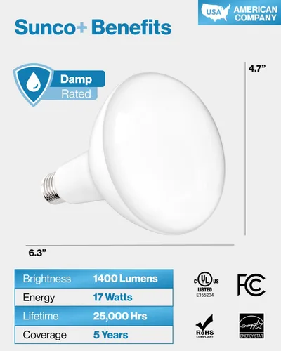 Miniatura 7 de Sunco 6 Pack BR40 - Bombillas LED, focos de inundación para interiores, bombilla de luz empotrable en casquillo, 1400 LM, 17W (equivalente a 100W)