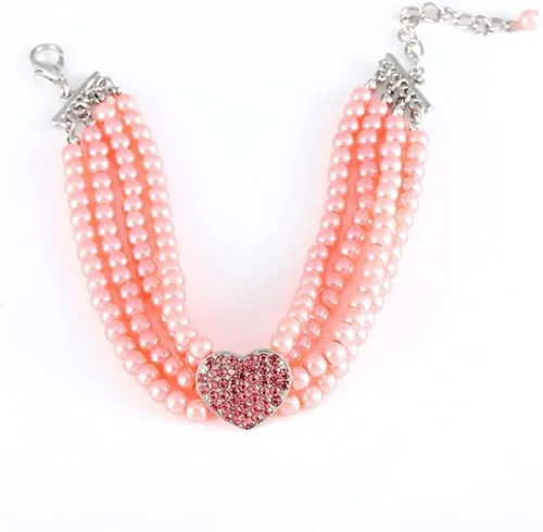 Miniatura 10 de Collar para mascotas con cuatro filas de perlas y lunares, collar de diamantes ajustable en forma de corazón para gatos y perros, joyería decorativa