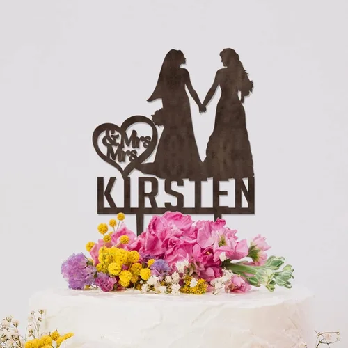 Miniatura 4 de Decoración para tarta de boda con silueta lesbiana del mismo sexo, decoración para tartas de compromiso para ella y ella, decoración para tartas
