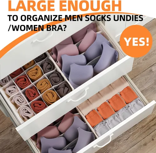 Miniatura 3 de Criusia Organizador de Cajones para Ropa de 6 Piezas - 90 Celdas Organizadores de Closet y Almacenamiento para Cuarto de Bebé - Organizador de Beige