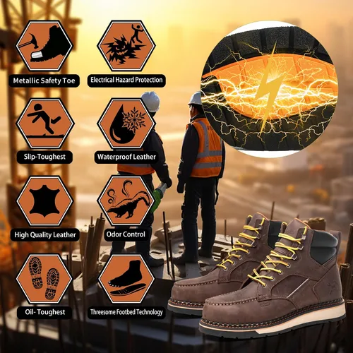 Miniatura 3 de MWORK Botas de trabajo con punta de mocasín de 6 pulgadas para hombre, suela de cuña, impermeable, ASTM F2413-18, punta metálica de seguridad