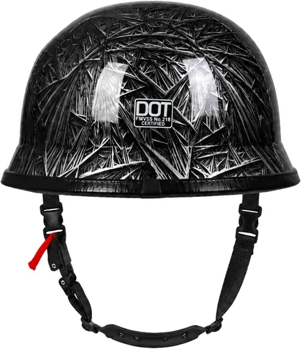 Miniatura 3 de Casco de motocicleta de estilo alemán, casco de media carcasa con diseño de calavera, casco para adultos hombres y mujeres, casco de media carcasa