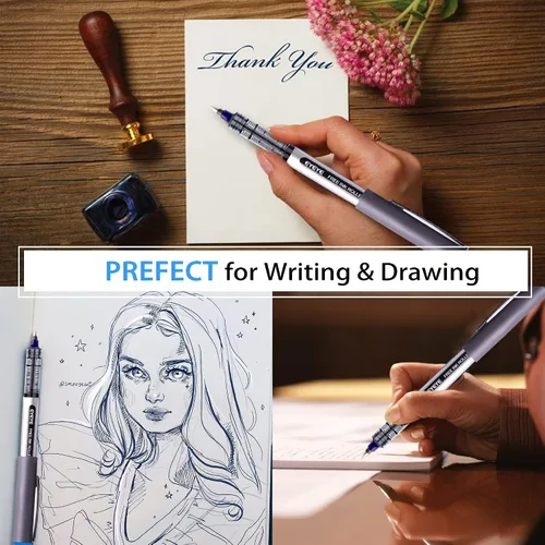 Miniatura 7 de EYEYE Bolígrafos azules de 0.028 in, paquete de 12 bolígrafos de punta media de secado rápido, bolígrafos de tinta líquida, bolígrafo de escritura