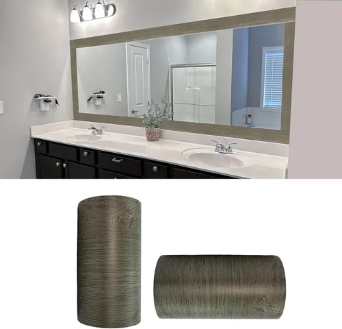 Miniatura 9 de YESUS Marco de papel tapiz 3D de grano de madera gris oscuro de 3.93 pies (32.8 ft), extraíble, PVC, impermeable, para despegar y pegar, adhesivo