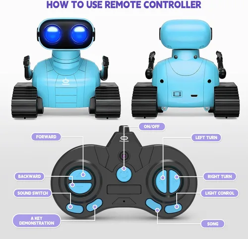 Miniatura 7 de Playsheek Robot Toy - Robot recargable Emo RC con demostración automática para niños, mayores de 3 años - Azul
