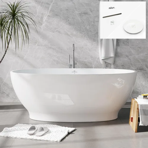 Miniatura 19 de FerdY Tahiti - Bañera independiente de 67" con forma ovalada elegante, bañera aislada de doble pared brillante con color blanco, con centro