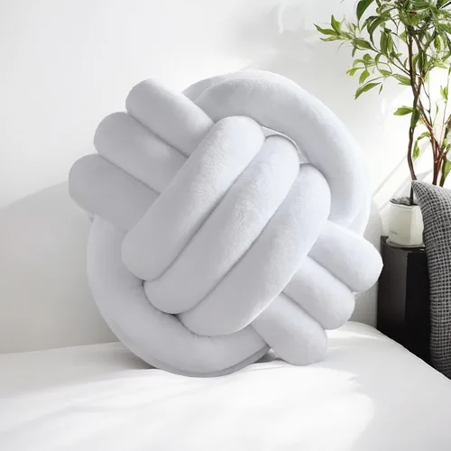 Miniatura 9 de Almohada de nudo suave de felpa, cojín redondo de bola anudada de 8 pulgadas, decoración de nudo negro para dormitorio y sala de estar