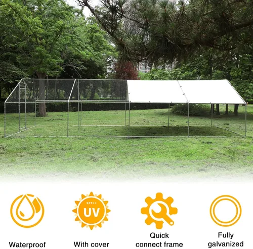 Miniatura 6 de NUGRIART Jaula grande de metal para gallinas, jaula de aves de corral, jaula para patos, casa con cubierta impermeable y anti-UV, galvanizada