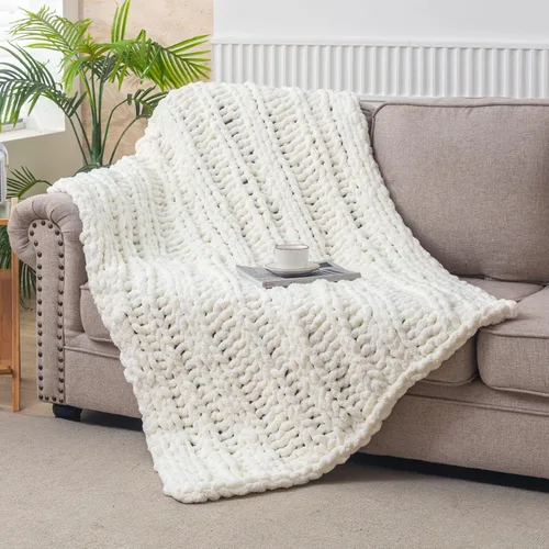 Miniatura 52 de WESHIONGOO Manta de Punto Grueso Throw 40"*40" (101.6cm*101.6cm) Mantas de Punto para Sofá Cama Manta Suave Esponjosa con Hilo Chenille Jumbo Grueso