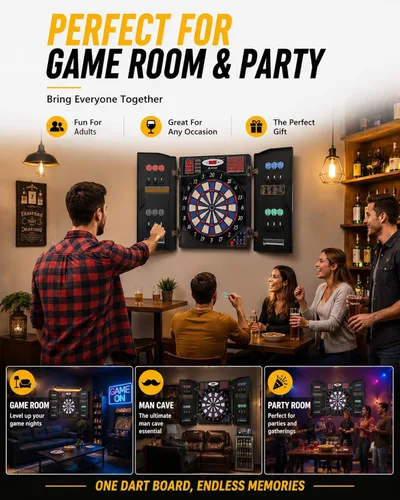 Miniatura 6 de WIN.MAX Electronic Dart Board, Soft Tip Dartboard Cabinet Set for Adults, LED Scoring Dartboard with 38 Games & 211 Variants, Up to 16 Players, 12