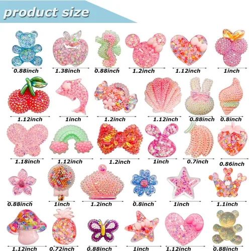Miniatura 3 de Coio 30 dijes brillantes para zapatos de niñas de resina dura para crock Bubble Slides sandalias zuecos de color rosa lindos zapatos decoraciones