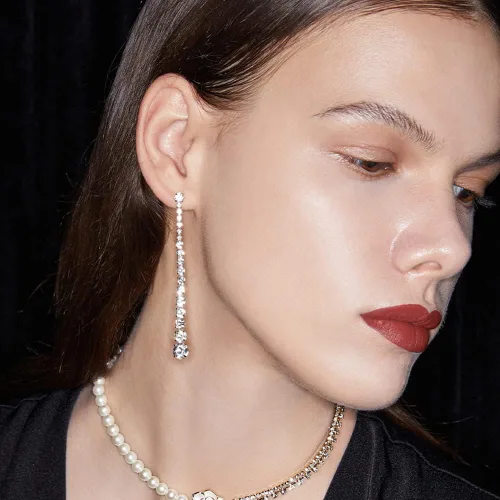 Miniatura 2 de Silver Long Crystal Line Teardrop Earrings Rhinestone Statement Chain Dangle Earrings for Women Bridal Wedding Party