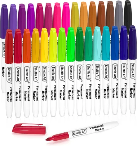 Marcadores permanentes Shuttle Art de 30 colores, punta fina, colores surtidos, funcionan en plástico, madera, piedra, metal y vidrio para niños y