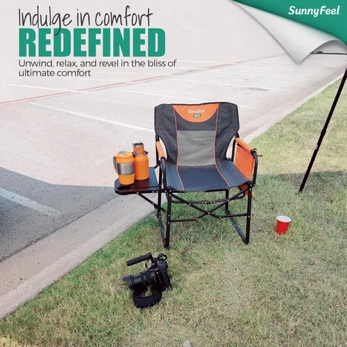 Miniatura 3 de SUNNYFEEL Silla de directores de camping, resistente, silla plegable portátil de gran tamaño con mesa auxiliar, bolsillo para playa, pesca, viaje