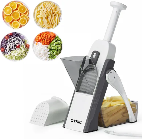 Miniatura 10 de QYKIC Cortador de mandolina segura, rebanador de patatas, rebanador de alimentos vegetales, grosor ajustable para pepino, cebolla, zanahoria y limón
