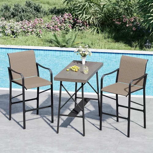 Miniatura 24 de VICLLAX Juego de barra de patio al aire libre de 3 piezas, mesa redonda de altura con agujero para sombrilla y 2 sillas de textileno para césped