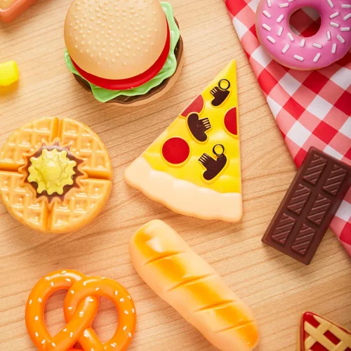 Miniatura 4 de JOYIN Juego de 50 piezas de juguetes de cocina, vajilla, frutas ficticias, verduras, accesorios de plástico para niños, juguete educativo