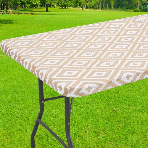 Miniatura 40 de Smiry Mantel cuadrado para mesa de pícnic, impermeable, elástico, ajustable, para campamento, protector de vinilo con parte trasera de franela Beige