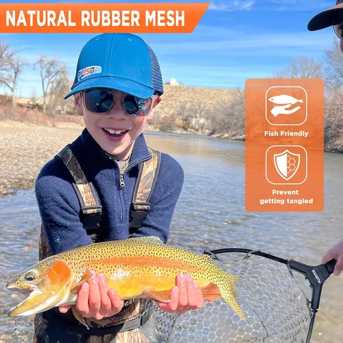 Miniatura 3 de PLUSINNO Red de pesca con mosca, red de aterrizaje para trucha y lubina, redes de pesca plegables de agua dulce, captura o liberación segura de peces