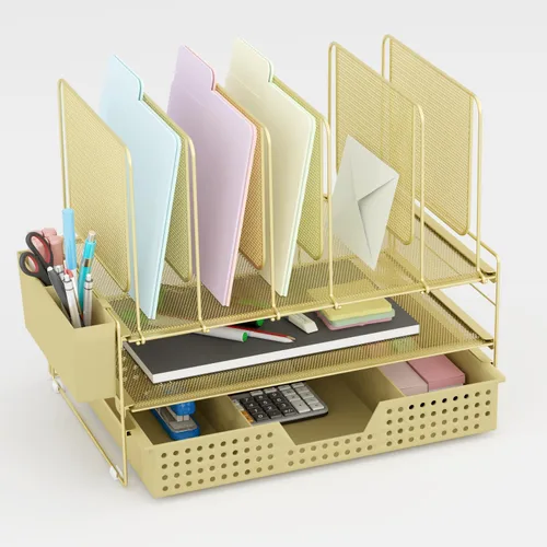 Miniatura 11 de LEKETREE Organizador de escritorio, organización de oficina con soporte de archivos vertical, organizador de archivos con cajón y soporte