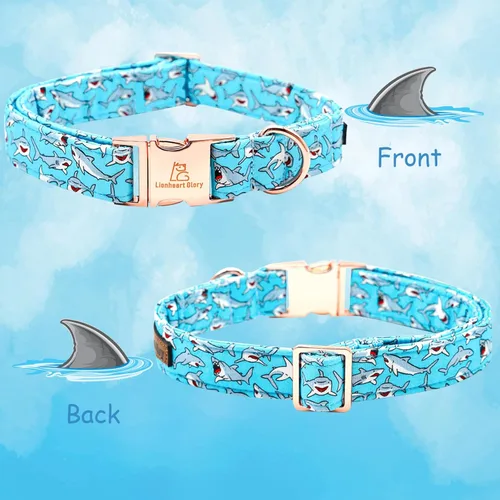 Miniatura 4 de Lionheart glory Collar de perro con lazo azul con lazo estampado de tiburón, collar para perro niño o niña, suave, duradero, ajustable, para perros