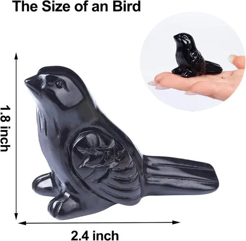 Miniatura 2 de Figura de pájaro de cristal de obsidiana negra tallada a mano, escultura de animal pulida de 2.4 pulgadas, piedra curativa, decoración de escritorio