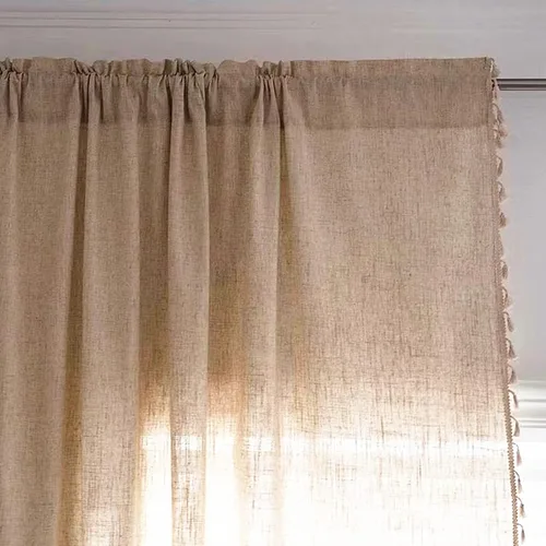 Miniatura 57 de Deeprove Cortinas bohemias para dormitorio, rayas huecas de ganchillo crema y estampado floral, tela de lino de algodón, con borlas beige bohemias