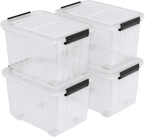Miniatura 9 de Contenedor de plástico transparente de 18 cuartos de galón con tapas, caja de pestillo con asa, 4 paquetes