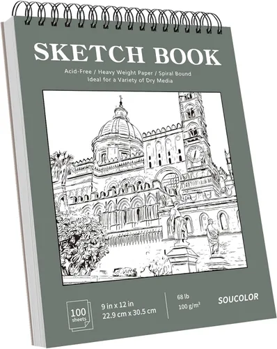 Miniatura 11 de Soucolor - Cuaderno de bocetos de 9 x 12 pulgadas, paquete de 4 de 100 hojas, encuadernado en espiral, libre de ácido (68 libras/100 g/m²), papel