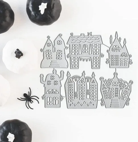 Miniatura 5 de ALIBBON Troqueles de Halloween para hacer tarjetas y álbumes de recortes, troqueles de corte de castillo de Halloween, moldes de plantilla de metal