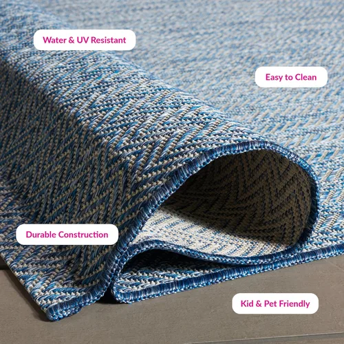 Miniatura 5 de SAFAVIEH Alfombra Lavable para Exteriores Colección Courtyard - Pasillo de 2'3" x 6'7", Azul Marino y Gris, No Desprende Pelusa y Fácil Limpieza