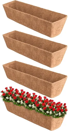 Miniatura 13 de Halatool Paquete de 2 forros de caja de ventana de 24 pulgadas, forro de repuesto de fibra de coco preformada, forros de fibra de coco natural