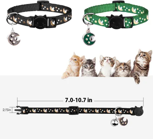 Miniatura 4 de 2 Piezas Collares de Liberación Rápida para Gatos, Collares para Gatos Machos y Hembras, Collares Ajustables para Gatitos con Campanilla, Negro +