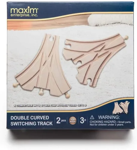 Miniatura 4 de maxim enterprise, inc. Doble pista de interruptor curvada, accesorios de madera para tren compatibles con Thomas & Friends, tren de madera Brio