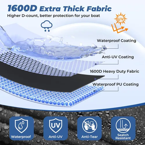 Miniatura 2 de RVMasking Funda para barco, lona de poliéster 1600D ultra gruesa con revestimiento impermeable de poliuretano doble, se adapta a Tri-Hull, V-Hull