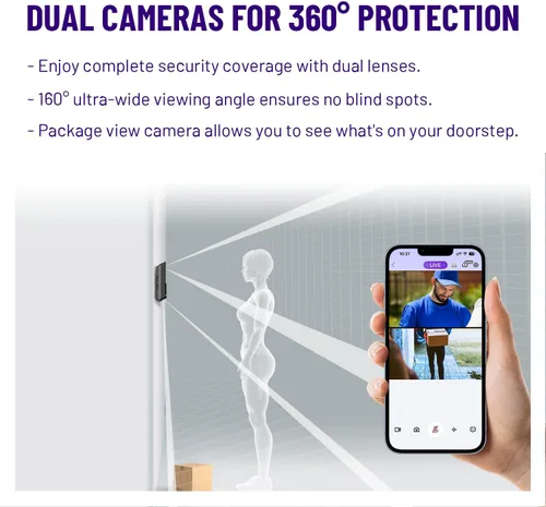 Miniatura 6 de Timbre de video inalámbrico con juego de cerradura inteligente, incluye timbre, cámaras duales, 5MP 3K QHD, pantalla de 2 pulgadas y eMMC de 32 GB