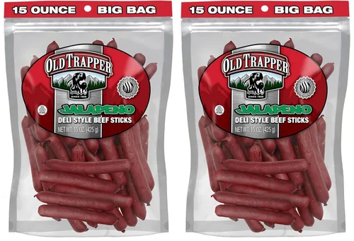 Miniatura 10 de Old Trapper Palitos de carne estilo delicatessen, sabor jalapeño, paquete de 15 onzas, palitos de carne picante, seis gramos de proteína y cero