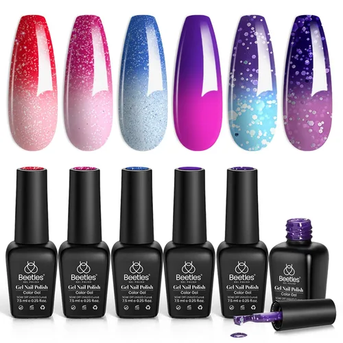 Miniatura 14 de Beetles - Juego de esmaltes de gel azul, esmalte de uñas de gel plateado azul marino oscuro con purpurina, 6 colores, lámpara UV para remojar uñas