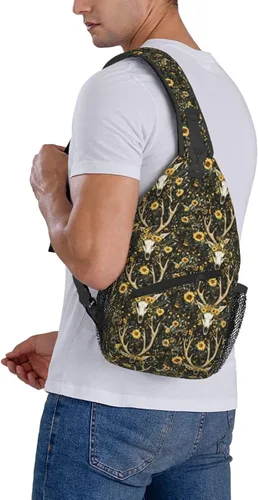 Miniatura 6 de Small Crossbody Bags for Women Men - Vintage Sunflower Deer Skull Print Adjustable Shoulder Bag Fanny Packs Belt Sling Bag Crossbody Purses Backpack