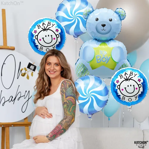 Miniatura 2 de KatchOn, Globos de oso de peluche para baby shower, paquete de 5, color azul, 30 pulgadas, It's A Boy, oso de peluche, decoraciones de baby shower