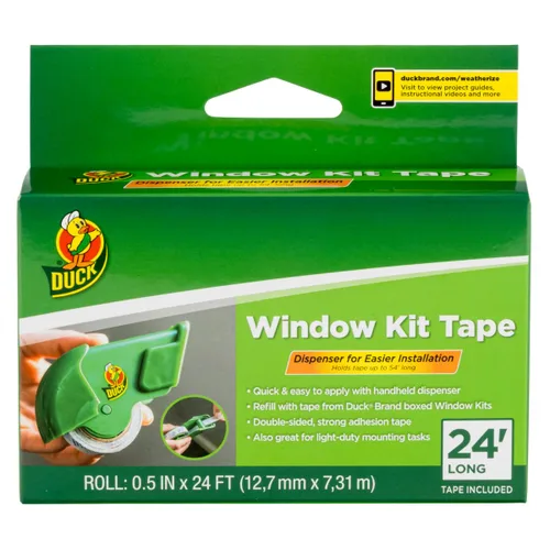 Duck Brand Cinta para kit de ventana con dispensador recargable, cinta de doble cara con fuerte adhesión para uso con cinta de aislamiento de