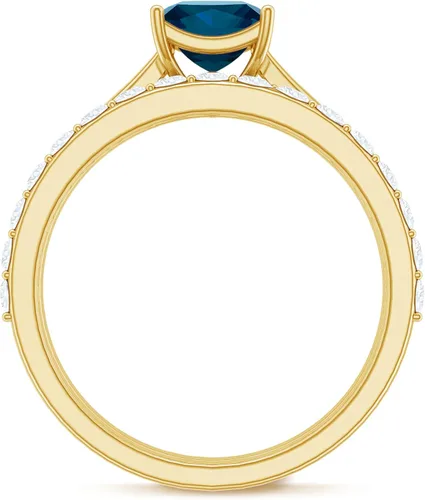 Miniatura 7 de Juego de anillos de boda de topacio azul Londres con diamante, juego de anillos solitarios de topacio azul de corte princesa para mujer (calidad AAA)