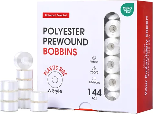 Miniatura 10 de Poolin Bobinas preenrolladas Richword Selected 144 piezas (clase 15) tamaño A de plástico, 70D/2 (60WT) hilo de bobina de poliéster para máquina