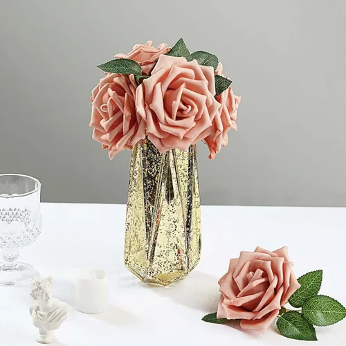 Miniatura 9 de Efavormart - 24 rosas de espuma artificial de 5 pulgadas con tallo y hojas para bodas, fiestas, hogar, eventos, boda, aniversario, fiesta, color oro