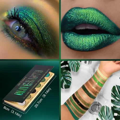 Miniatura 7 de DE'LANCI Paleta de sombras de ojos verde oliva, multicolor, ultra pigmentada, cromada, marrón, verde, sombra de ojos para maquillaje de ojos verdes