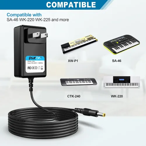 Miniatura 4 de Adaptador de corriente CA/CC de 9.5 V para teclado Casio, compatible con CTK/WK/LK/CDP/Privia PX Series (PX-130/330), Casiotone CT-S, punta de 0.189