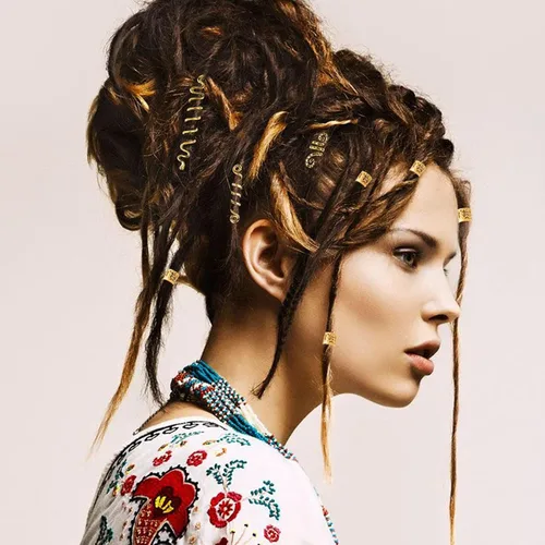 Miniatura 5 de 26 piezas de accesorios para el cabello de rastas, joyería celta para trenzar, 6 pinzas para el cabello en espiral, 20 anillos para el cabello, 26